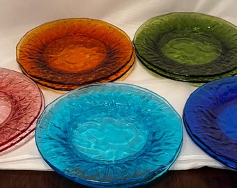 Vintage Seneca Driftwood Glass Plates, Rainbow MCM Salad Set (10 Piece)
