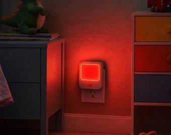 Dimmable Kids Room Night Light | Lighting for kids Soft Glow Plug In Red Light Sleep Friendly for Toddlers & Children always on + monition