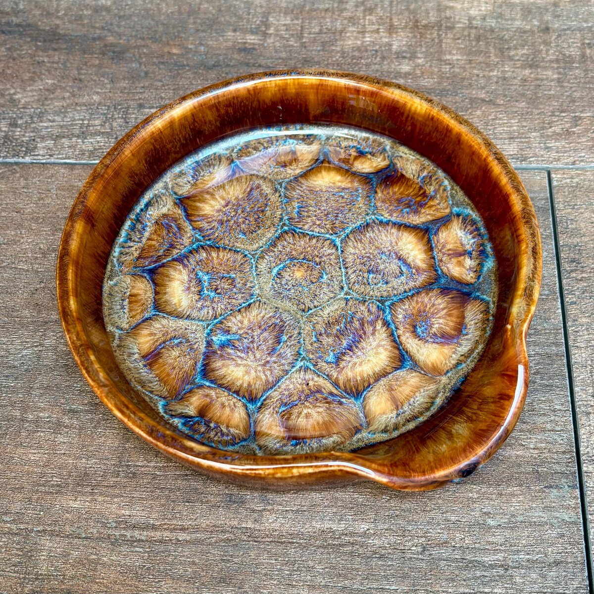 Handmade Ceramic Spoon Rest ~ Wheel Thrown Pottery - Golden Brown With Hints of Blue - Hand Glazed - Klynnsart - Etsy