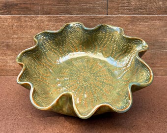 Handmade Ceramic Bowl - Hand Formed Pottery Bowl with Texture - Green/ Golden Brown/ Turquoise - Hand Glazed - KLynnsArt