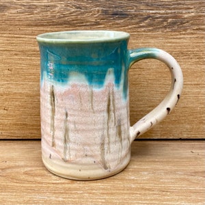 Handmade Pottery Mug - Wheel Thrown Ceramic Mug - White Birch and Turquoise Glazed - Stoneware Coffee Mug - 11 oz - KLynnsArt