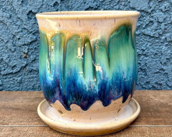 Handmade Pottery Planter ~ Ceramic Plant Pot With Attached Drainage ...
