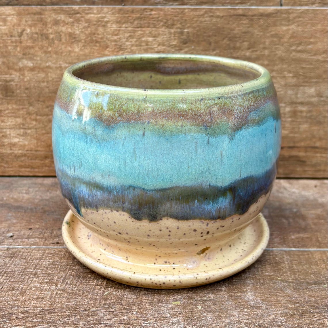 Handmade Ceramic Planter With Attached Drainage Tray - Wheel Thrown ...