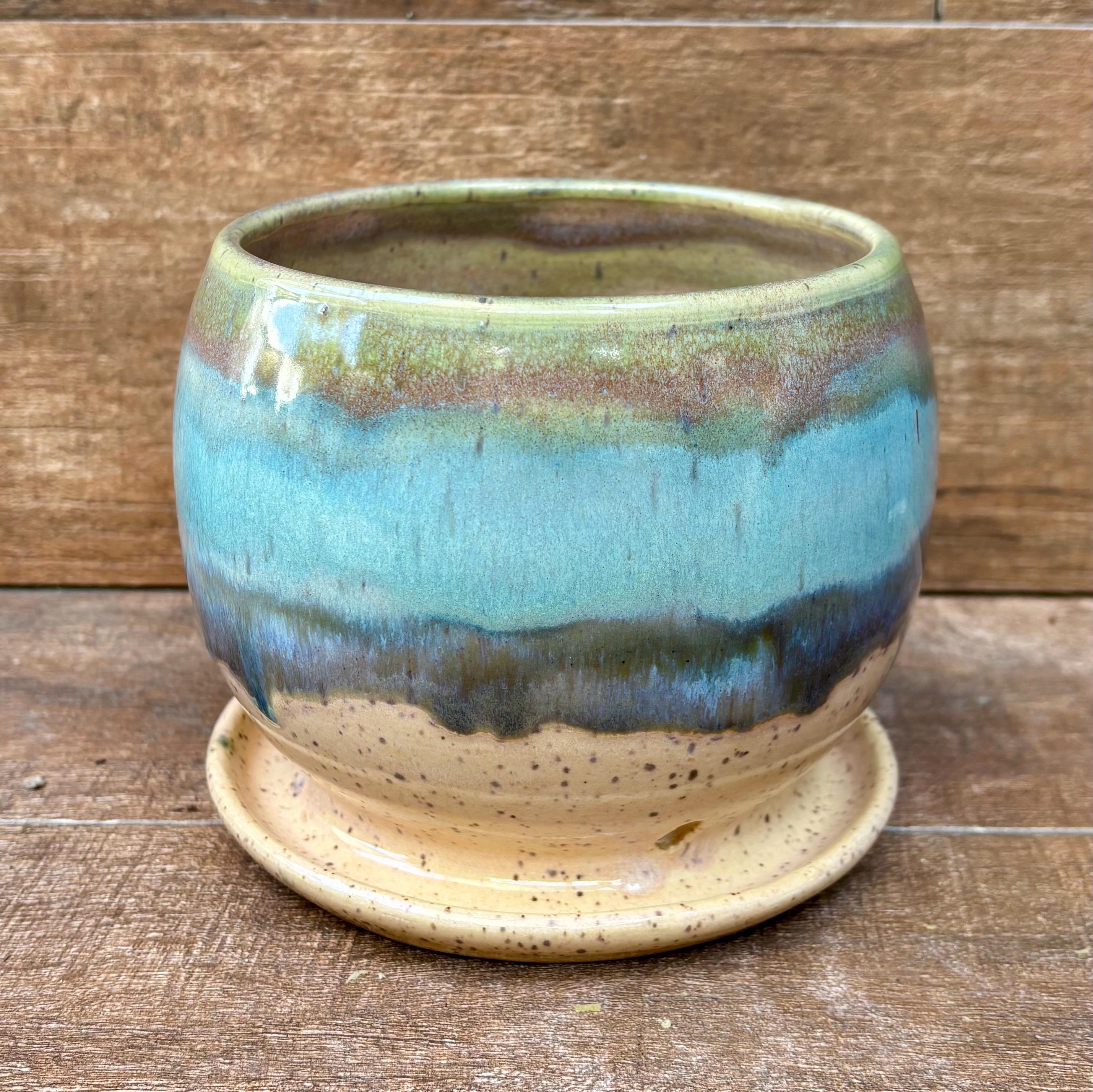 Handmade Ceramic Planter With Attached Drainage Tray - Wheel Thrown ...