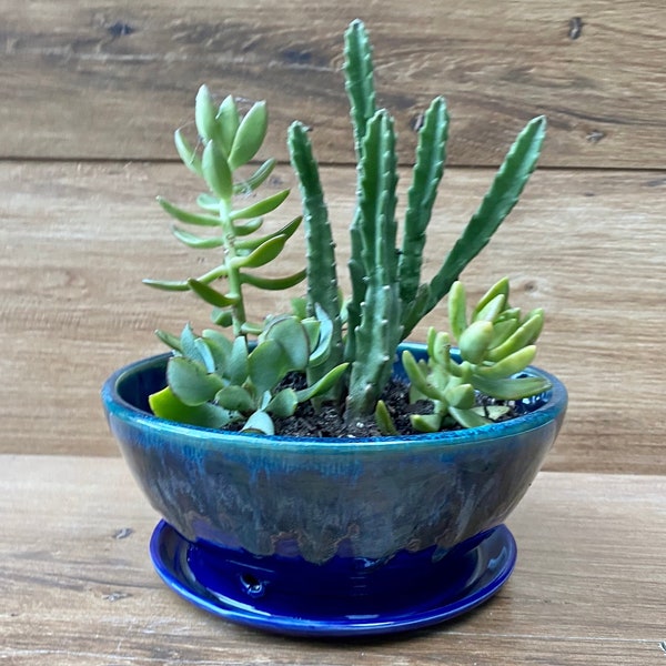 Large Pottery Planter Pot ~ Attached Drainage Tray ~ Handmade Ceramic Planter ~ Wheel Thrown Stoneware Pot - KLynnsArt