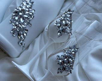 Luxury Wedding Champagne Glasses, Crystal Bridal Glasses Set, Elegant Bride Groom Toasting Glasses, Rhinestone Wedding Decor, Gift for Coupl