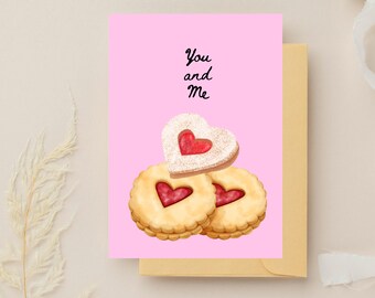 Romantic Pastel Valentine's Card 'You and Me' Anniversary Card Love Note with Heart Shape Pastries
