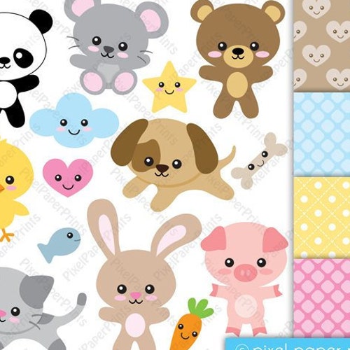 Sea Animals for Girls Clip Art and Digital Paper Set | Etsy