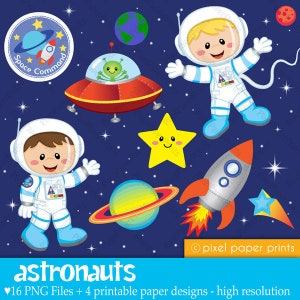 Astronauti - Clip art e set di carta digitale - Download digitale