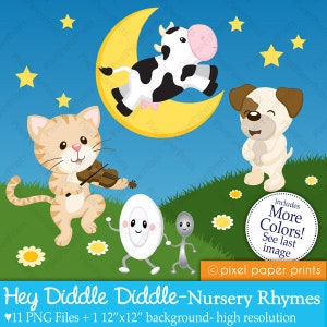 Hey Diddle Diddle Nursery Rhymes Digital clipart set Digital download image 1