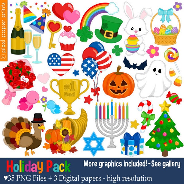 Holiday Clip Art - Yearly Celebrations - Calendar Clip Art - Digital Stickers - Digital Instant Download - Printable