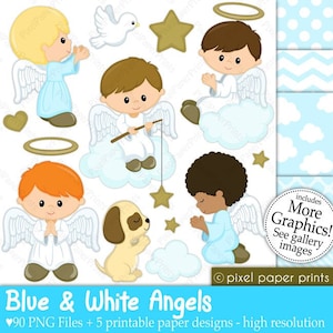 Angel clipart - Blue and White Angels - Digital paper and clip art set - Digital download