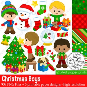 Christmas Boys - Christmas clipart - Clip Art and Digital paper set - Digital Download - Digital Stickers - Printable