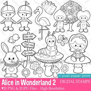 Alice in Wonderland Part 2 - Digital Stamps - Clipart