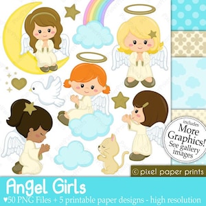 Angel Girls Digital paper and clip art set Digital Download image 1