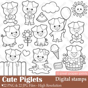 Cute Piglets - Digital Stamps - Clipart