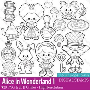 Alice in Wonderland Part 1 - Digital Stamps - Clipart