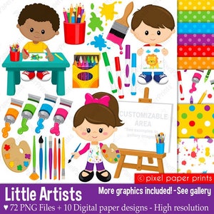 Art Clip Art - Art Supplies Clipart - Artist Kids - Art Class Graphics - Digital Art - Printable Graphics for party, crafts, teachers & more