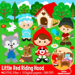 Little Red Riding Hood - clipart - Clip Art and Digital paper set - Digital download