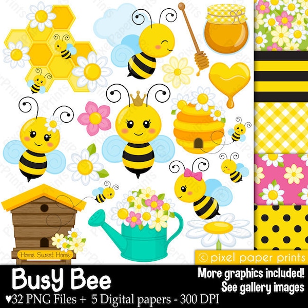 Bee Clip Art - Cute Bee Graphics - Digital Art - Spring clipart - Instant Download - High Quality Images for Printing - PNG Files