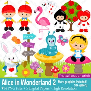 Alice in Wonderland Part 2 - Alice clipart - Clip Art and Digital paper set - Digital Download