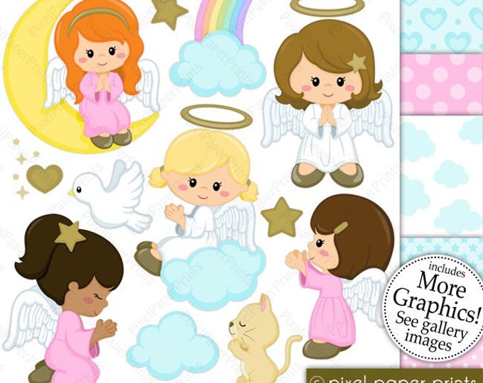 Angel Clipart Pink and White Angels Digital Paper and Clip - Etsy