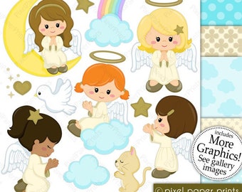 Angel Girls - Digital paper and clip art set - Digital Download