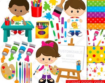 Art Clip Art - Art Supplies Clipart - Artist Kids - Art Class Graphics - Digital Art - Printable Graphics for party, crafts, teachers & more