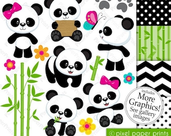 Panda Bear Clip Art - PNG Files - Digital Images - Cute Panda Clipart for Design and Crafts - Instant Download - Printable