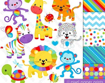 Rainbow Animals Clipart - Rainbow colors - Cute Animals Graphics - Digital - Printable art for crafts, sublimation, stickers, decor and more