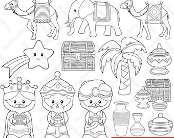 Nativity scene - Digital stamps - Christmas clipart  - Line art graphics for create coloring pages, workheets, crafts & more