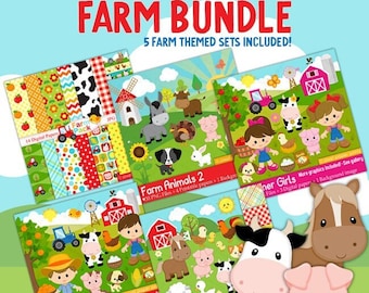 Farm Clipart Bundle - Farm Animals Clip Art - Digital Download - Graphics for parties, invitations, crafts, wall art, stickers & more