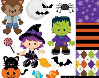 Scary Friends - Halloween - Clip art and Digital paper set