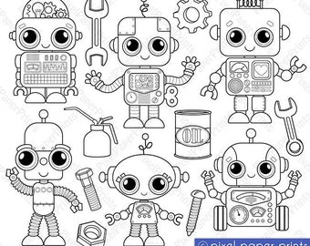 Robots - Digital Stamps - Digital clipart