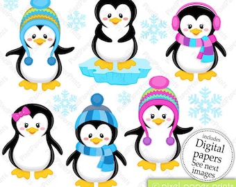 Penguin Clip Art - Winter Clipart - Penguin clipart - Digital Download - Digital Stickers