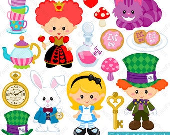 Alice in Wonderland Part 1 - Alice clipart - Clip Art and Digital paper set - Alice in Wonderland Party - Digital download