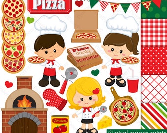 Pizza Party- Clip art and digital paper set - Pizza clipart