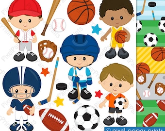 Sport Boys - Clip art and Digital Paper Set - Sports clipart