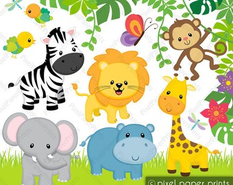 Jungle Animals Clip Art - Cute animals - Digital Download - PNG - Graphics for sublimation, scrapbook, jungle wall decor, stickers and more