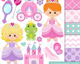 Princess Clip Art - Cute Princess Graphics - PNG files - Digital images for sublimation, scrapbook, princess wall decor, stickers and more