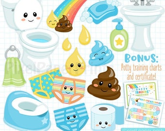 Potty Training Clip Art - Blue - Potty Training Printable Charts - Rewards - Fun and Cute Potty Training Stickers - Toilet training - PNG