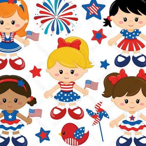 American Girls 4th of July Digital Paper and Clip Art Set - Etsy
