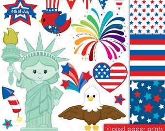 Independence day clipart - CUTE 4th of JULY - Clipart and Digital paper set - 4th of July Clip Art - USA Clipart - Digital Download