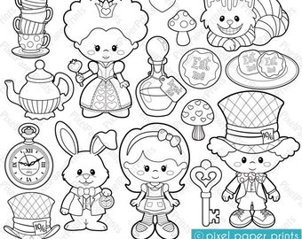 Alice in Wonderland Part 1 - Digital Stamps - Clipart