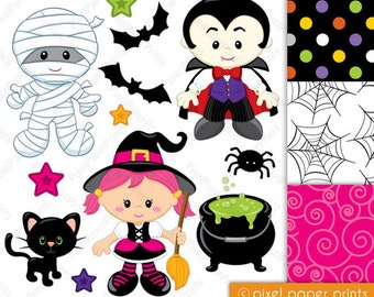 Spooky Friends - Halloween clipart - Clip art and Digital paper set