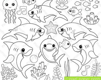 Baby Shark Coloring Etsy Baby Shark Coloring Etsy