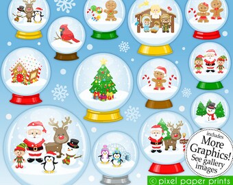 Snow Globe Clip Art - Christmas clipart - Clip Art Bundle - Digital Stickers - Printable - For Christmas Cards, Crafts, Sublimation & more