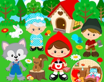 Little Red Riding Hood - clipart - Clip Art and Digital paper set - Digital download