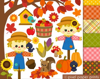 Fall Clip Art - Cute Autumn Elements - Graphics - Digital Download - Printable - For crafts, scrapbooking, sublimation, POD, clothes & more
