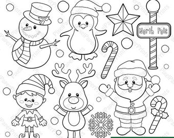 Santa and Friends - Digital stamps set - Christmas clipart